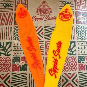 2 Beachbum Berry's Sippin Santa Tiki Swizzle Sticks Surfboard Orange and Yellow